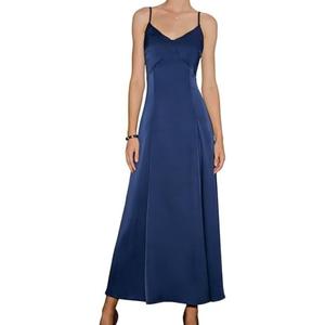 RIHOAS Women's Elegant Flowy Spaghetti Strap Dress - A Line Satin Maxi for Fall Wedding Guest, Formal Semi Formal, XS