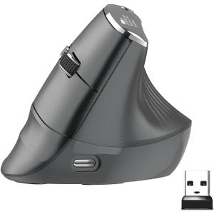 Eelexa New Dual Mode Ergonomic Mouse, Rechargeable Bluetooth Vertical Ergo Mouse Wireless 5 Adjustable DPI, Silent 2.4 GHz Optical Carpal Tunnel Mouse for Compatible with Laptop, PC (Right Hand)