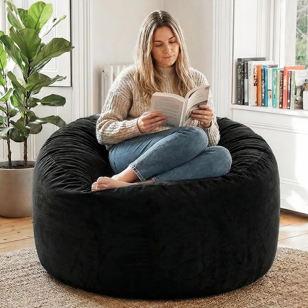 YuppieLife Large Foam Filled Bean Bag Chairs for Kids Teenagers Adults Living Room Gaming Relaxing 4F Machine Washable Lazy SofaBlack