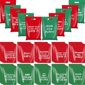 Ctosree 50 Pcs Christmas Funny Gift Bags with Handle 16 x 12 Inch Plastic Xmas Funny Treat Candy Goodie Bags for Christmas Party Favors Supplies Decoration