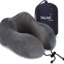 TALLGO Travel Pillow, Best Memory Foam Neck Pillow Head Support Soft Pillow for Sleeping Rest, Airplane Car & Home Use (Grey)
