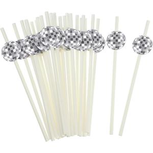 Vesici 100 Pcs Disco Ball Straws 70s Glittery Silver Ball Paper Straws Wedding Birthday Party Disposable Disco Decorations for 70s Retro Theme Bachelorette Party Supplies 0.24 x 7.76 Inches