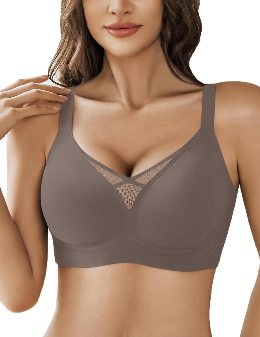 Avidlove Wireless Bras for Women No Underwire V Mesh Bralette Seamless Comfortable Bra Push Up Full Coverage Everyday Bras (Large, Dark Grey)