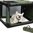 Pettycare Portable Travel Dog Crate 4-Door Soft Sided 30 Inch Collapsible Dog Crate with Curtains Durable Mesh Foldable Pet Kennel Soft Crates for Medium Dogs Indoor & Outdoor Olive Green