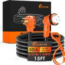 50 Amp Generator Cord 15 ft, Heavy Duty 6/3+8/1 STW AWG 50 Amp RV Extension Cord with 90 Grip Handle Twist Lock, NEMA 14-50P to SS2-50R with Polarity Lamp and Power Indicator