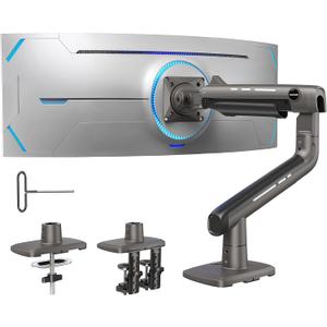 HUANUO TitanLift Heavy Duty Monitor Arm for Screens up to 49", Holds 44 lbs, Aluminum Ultrawide Screen Monitor Mount, Fully Adjustable Single Gaming Desk Mount with Dual C-Clamp, Max VESA 100x100mm