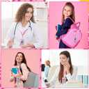 Lincia 4 Pack Preppy ID Badge Holder with Lanyard Preppy Lanyard with Clip Clasp Hard Card Case Pink Back to School Supplies Cool for School Decor for Women Girls Students Teachers Nurse Office Worker