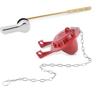 Hibbent Universal Front Mount Toilet Handle Replacement Kit with 2-inch Universal Toilet Flapper, Stainless Steel Flapper Chains, Chrome Finish Toilet Trip Lever and Red Toilet Flapper Replacement Kit
