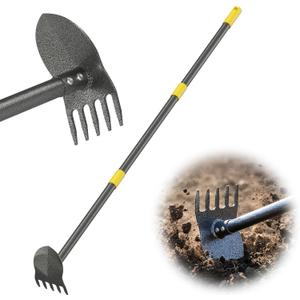 Luvenia Garden Hoe, 2-in-1 Weed Puller Tool with Adjustable Length 31In-46In, Carbon Steel Heavy Duty Weeding Tool for Gardening, Cultivating, and Weed Pulling, Sharp Blade