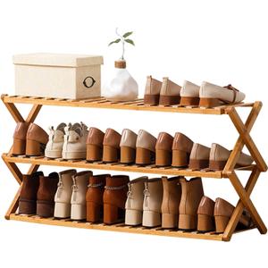 Choclaif Free Standing Shoe Racks for Closet, Shoe Shelf Bamboo Shoe Rack for Bedroom, Entryway Hallway Closet Living Room Organizer(3 Tier)