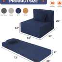 Fvkind Folding Sofa Bed, 4 in 1 Convertible Fold Out Single Chair Bed with Pillow, Memory Foam Futon Chair, Foldable Futon Couch, Foldable Sofa Mattress for Living Room, Bedroom, Guest Room, Blue