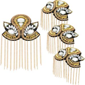 4 Pack Tassel Shoulder Epaulette, Metal Codplay Epaulet Pads with Pins, Beaded Chain Shoulder Boards Badge Brooch for Men Women Uniform Costume