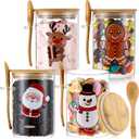 Suclain 4 Pcs Christmas Glass Storage Jars 24 oz Xmas Candy Cookie Jar Containers with Airtight Lids Spoons Santa Snowman Reindeer Gingerbread Man Decorative Canisters for Home Kitchen Countertop