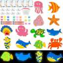 LARDUX Under The Sea Party Favors, 24PCS Wooden Sea Ocean Animals Party Favors Painting Kit, Glow in The Dark DIY Crafts, Shark Birthday Party Decorations Goodie Bag Stuffers for Kids Boys Girls, colorful