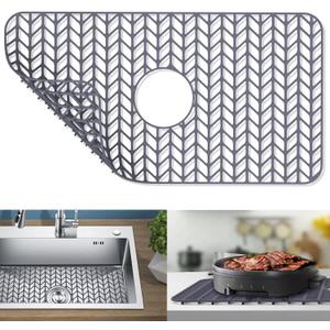 Silicone Protectors for Kitchen Sink, GUUKIN 26''x 14'' Sink Mat Grid for Bottom of Farmhouse Stainless Steel Porcelain with Center Drain (Grey)