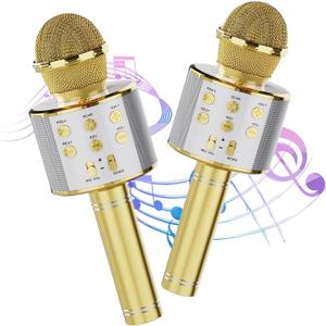 voijump Wireless Bluetooth Karaoke Microphone 2 Pack, 4-in-1 Handheld Mic Speaker for Singing, Karaoke Machine for Phone Android PC, Great Birthday Gifts for Girls Kids Adults for Party,Home KTV (Gold)