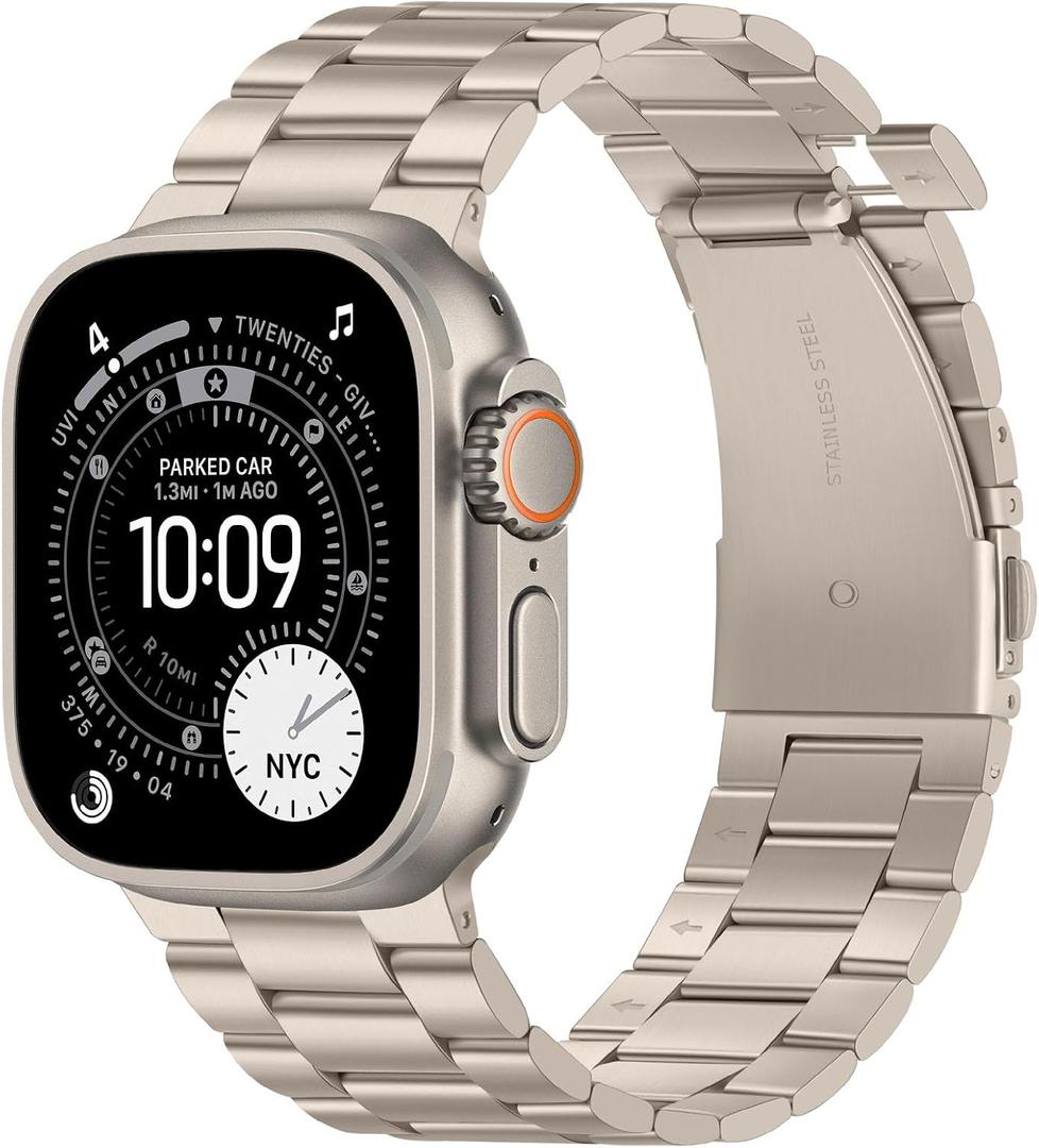 No Tool Needed Bands Compatible with Apple Watch Band 49mm 46mm 45mm 44mm 42mm for Men Women, Detachable Metal Strap for iWatch Ultra 3/2/1 Series 11 10 9 8 7 6-1, SE (Starlight)