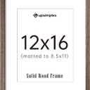 Upsimples 12x16 Picture Frame, Natural Solid Wood Picture Frames, Display 8.5x11 with Mat or 12 x 16 Without, Vertical & Horizontal Wall Hanging, 1 Pack, Brown