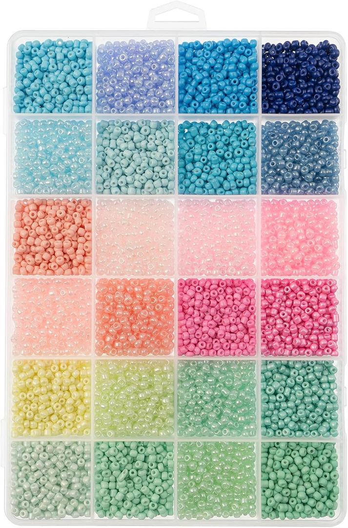 12500pcs John Bead Assorted Glass Seed Beads 8/0, 24 Pastel Dream Colors Round Bead for DIY Crafts Jewelry Making Bead Box