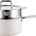 Domini Ceramic Stainless Steel（304）Saucepan with Steamer,Soup pot with Glass Lids，Sauce Pot with Triply Bottom Induction Compatible for All Cooktops, Stay Cool Handle,2QT (Steamer)