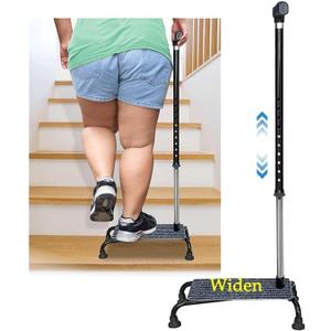 Stair Climbing Cane Lifts Assist Cane for Seniors Elderly Half Step Stairway Aid Walking Sticks Adjustable Mobility Helper Balance Devices 4 Prong Quad Widen Anti-Slip Base Seat Walker