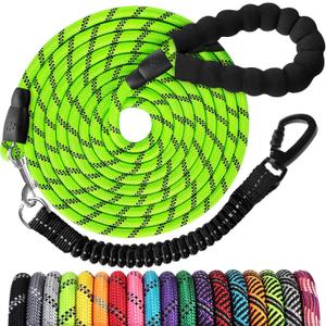 Long Dog Leash 100 FT: Heavy Duty Rope Leashes for Dogs Training with Swivel Lockable Hook Reflective Threads Bungee and Padded Handle - Dog Lead for Large Small Medium Dogs Outside Walking Hiking