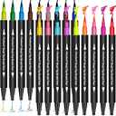 18 Colors Dual Tip Markers, Fine Point & Brush Tip for Adult Coloring Books, No Bleeding, Art Supplies