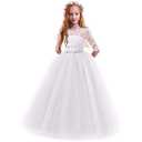 Flower Girl Wedding Bridesmaid 3/4 Sleeves Kids Floral Lace Pageant Communion Princess Dress Prom Evening Dance Gown White 8-9 Years