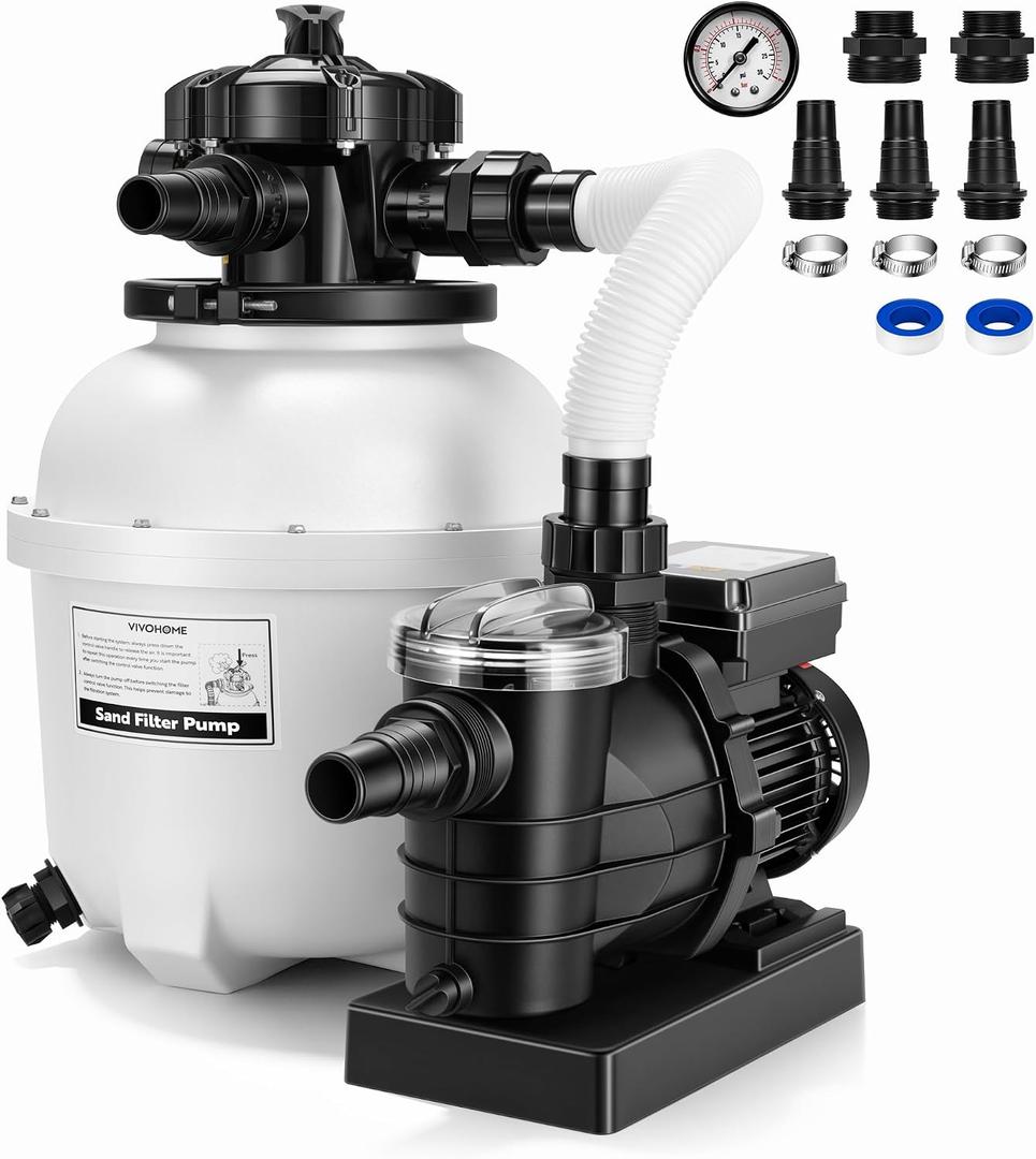 VIVOHOME 13 in Sand Filter Pump for Above Ground Pool, 0.75 HP 3618 GPH, Swimming Pool Filter System with 24H Timer & 6-Way Valve, High-Efficiency Filtration for Pools Up to 15,000 Gallons