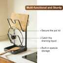 Pot Lid Holder,304 Stainless Steel Pot Lid Holder While Cooking,Kitchen Pot Lid Storage Rack, Removable Drip Tray, Multifunctional Kitchen Organizer Stand for Countertop (Gray, Double-layer)