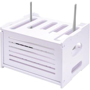 UNICRAFTALE Upgrade Routers Shelf Storage Rectangle PVC Plastic Routers Wire Storage Box 25x32x22cm White Modem Cable Box Shelf Power Strip Cable Management Hider Rack for Home Decorative