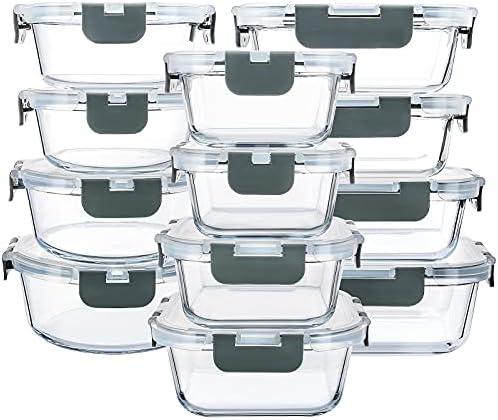 M MCIRCO 12-Piece Glass Food Storage Containers with Upgraded Snap Locking Lids,Glass Meal Prep Containers Set - Airtight Lunch Containers, Microwave, Oven, Freezer and Dishwasher