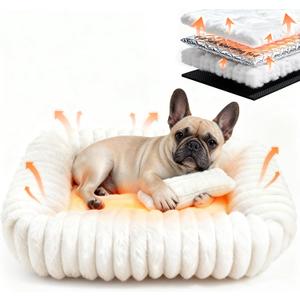 Dog Bed for Small Medium Size Dog, Washable Self Warming Dog Cat Beds for Indoor Cats Fluffy Rabbit Fur Pet Bed for Puppy and Kitten, Orthopedic Dog Cat Beds with Removable Cover & Anti-Slip Bottom (White Square)