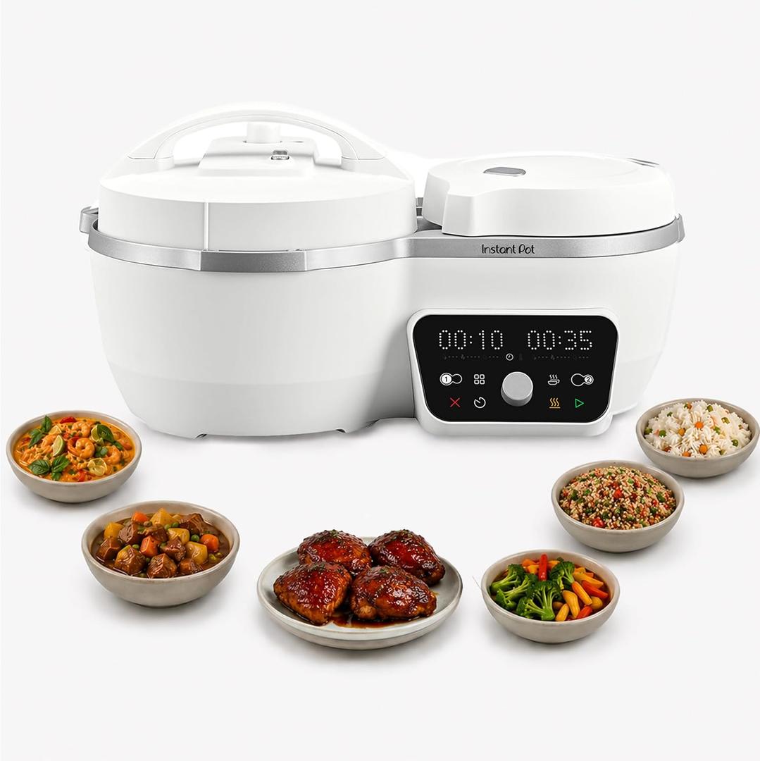 Instant Pot Dual Action 8‑in‑1 Multi-Cooker with Serve Together™ Smart Timing, 4Qt Pressure Cooker & 2Qt Rice Cooker, Cook Mains & Sides Together, Fast Cooking, PFAS-Free Pot*, Sauté, Slow Cook & More