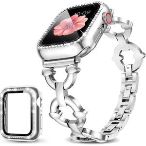 Compatible with Apple Watch Band 38mm 40mm 41mm 42mm 44mm 45mm 46mm, Women Bling Jewelry Bands with Tempered Glass Screen Protector Case, Shiny Strap for iWatch Series 11/10/9/8/7/6/5/4/3/2/1/SE