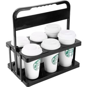 musbus Portable Drink Carrier Suitable for Doordash Accessories Grubhub Postmates Drivers, Reusable Cup Holder with Handle,Perfect Plastic take Out Carriers delivery, Black, (112)