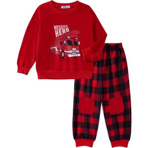 Arshiner Boys Pant Sets Long Sleeve Shirts and Pants Crewneck Sweatshirt for Fall Winter (4-5T, Red & Black)