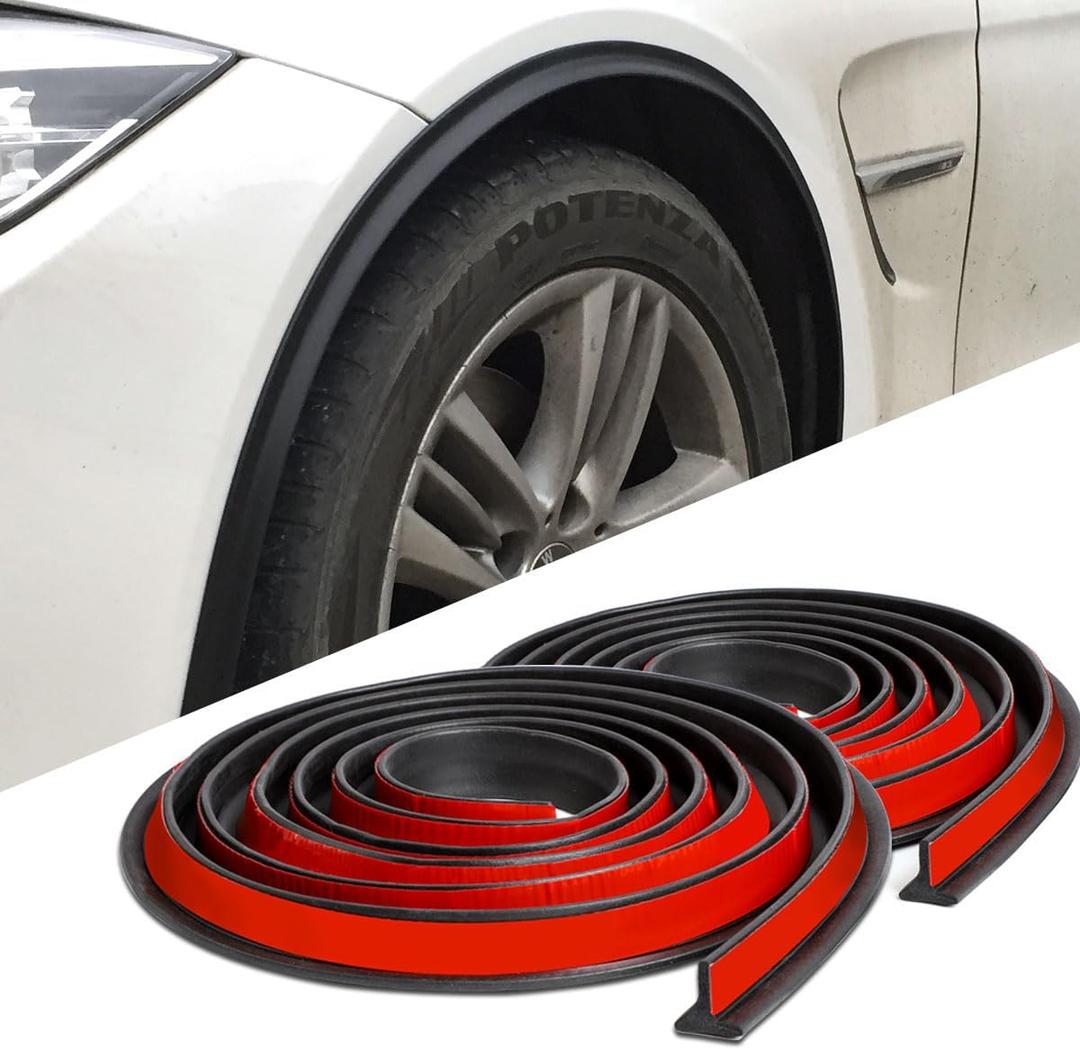 XmuxHai Universal Fender Flares,9.85FT*2PCS,Car Wheel Arch Trim,Universal Car Wheel Fender Extension Moulding Flares Auto Tyre Eyebrow Trim Strip Stick Out Edge,Rubber Wheel Eyebrow Protector