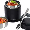 Thermo for Hot Food 33.8OZ, Vacuum Insulated Food Jar for Adults, Stainless Steel Soup Thermo Wide Mouth Leakproof Lunch Containers with Spoon for School Office (Black)