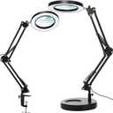 KIRKAS 10X Magnifying Glass with Light and Stand, 2-in-1 Stepless Dimmable LED Desk Lamp with Clamp, 3 Color Modes Lighted Magnifier Swivel Arm Light for Reading, Craft, Close Works - Black
