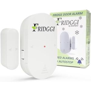 FRIDGGI - Freezer Door Alarm with 60 Second Delay, 2, 3, and 4 Minute Reminders, Refrigerator and Fridge Door Alarm or Chime, Low/Loud 80 to 110 dB – Compact Size. (White)