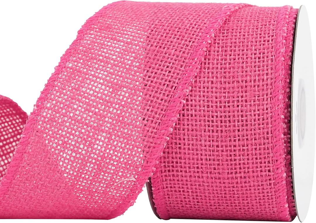 MEEDEE Hot Pink Burlap Ribbon 2.5 Inch Natural Jute Wide for Wreaths, Colored Bow, Rustic Chic Wedding Decor, 10 Yards