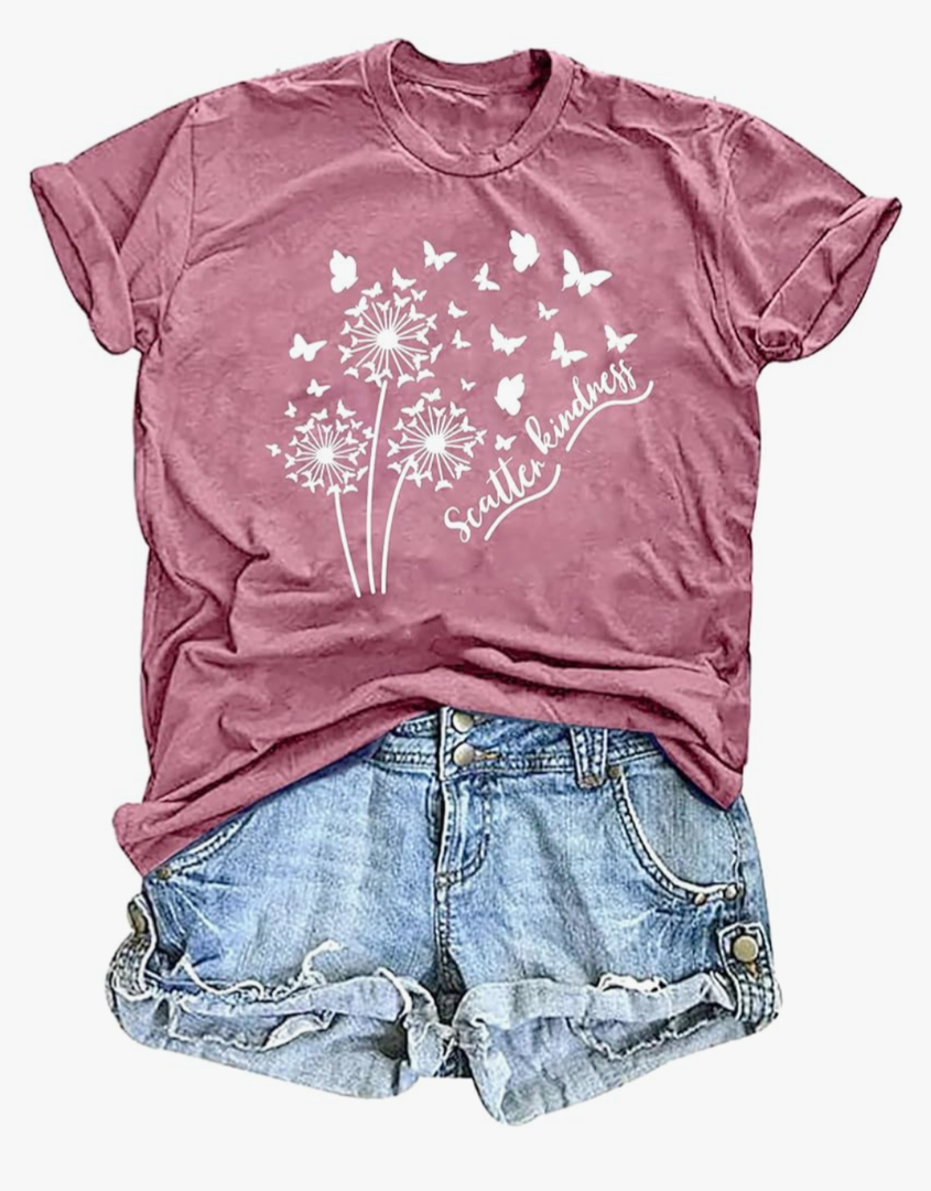 Women's Vintage Floral T Shirt Boho Wildflower Graphic Loose Tees Short Sleeve Casual Tops L