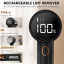 Fabric Shaver, Lint Remover Rechargeable, Electric Portable Sweater Defuzzer with 3 Speeds, 6 Leaf Blades, Digital LED Display to Remove Pilling for Clothes, Furniture, Sweater, Couch, Blanket (Black)