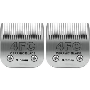 2 Pack Detachable Pet Dog Clipper Blades, Compatible with Andis Size 4FC Cut Length 3/8"(9.5mm), Most Oster A5,Wahl KM Series Clippers,Made of Ceramic Blade & Stainless Steel Blade