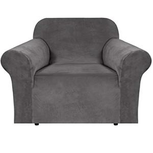 H.VERSAILTEX Stretch Velvet Armchair Cover Couch Covers 1 Cushion Chair Slipcover for Living Room Furniture Cover Crafted from Thick Comfy Rich Velour (Chair 31"-49", Gray)