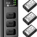 FirstPower NP-FW50 Battery 2-Pack and Triple Slot Charger for Sony Alpha A6000 A6300 A6400 A6500 A7 A7II A7RII A7SII A7S A7S2 A7R A7R2 A5100 A5000 RX10 RX10II ZV-E10