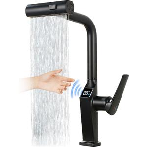 Touchless Waterfall Kitchen Faucet, Temperature Display, Matte Black