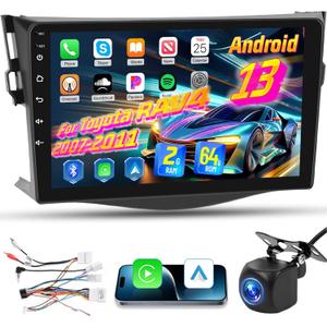 2+64G Car Stereo for Toyota RAV4 2007-2011 - Wireless Carplay & Android Auto - 9 Inch IPS Android Touchscreen Radio with WiFi, GPS Navigation, Equalizer, SWC, Mirror Link + AHD Backup Camera