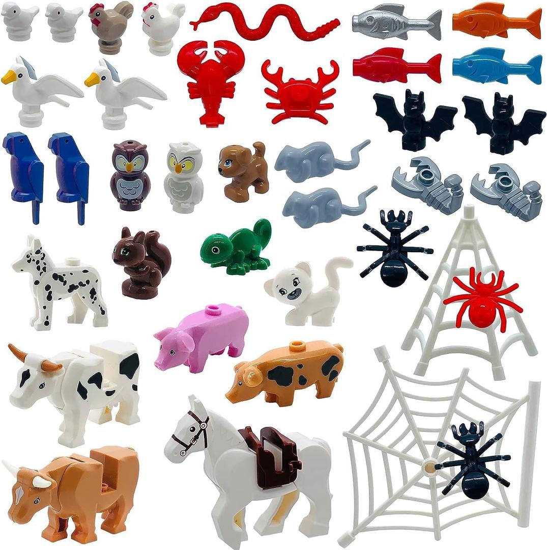 SAIBURAZ 39 PCS Friend Animals Figures Set Building Block Farm Zoo Animals Toy Gift for Kids Boys Girls Age 6+,Educational Toys Dog Pig Horse Spider Bat etc Fit with Major Brand